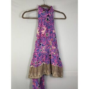 Plenty by Tracy Reese Halter Top Womens Medium Pink Blue Animal Floral Smocked
